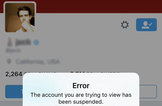 推特error：The account you are trying to view has been suspended